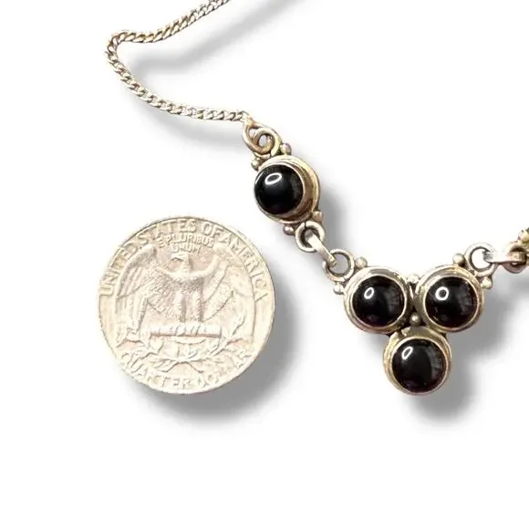Vintage Southwestern Onyx Cabochon stations necklace 18 inch Sterling 925 - Picture 7 of 7